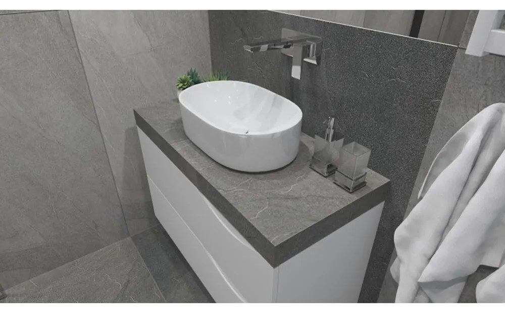 Lavoar pe blat Rune Hakon oval 53 cm alb lucios