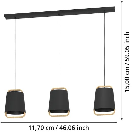 Lustră pe cablu Eglo 390186 CAMALOZA 3xE27/40W/230V negru