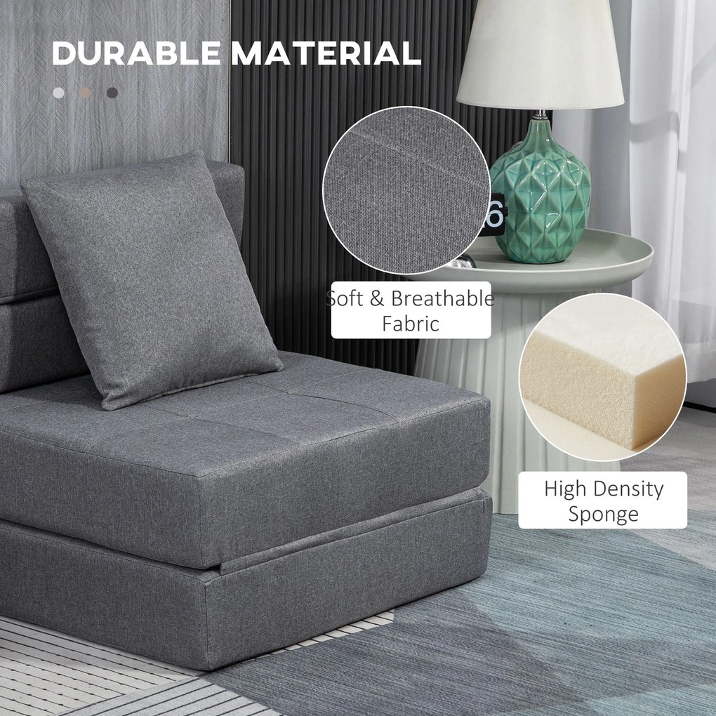 HOMCOM Fotoliu Pliabil Convertibil în Pat Single cu Pernă Inclusă, 70x70x61 cm, Gri | Aosom Romania