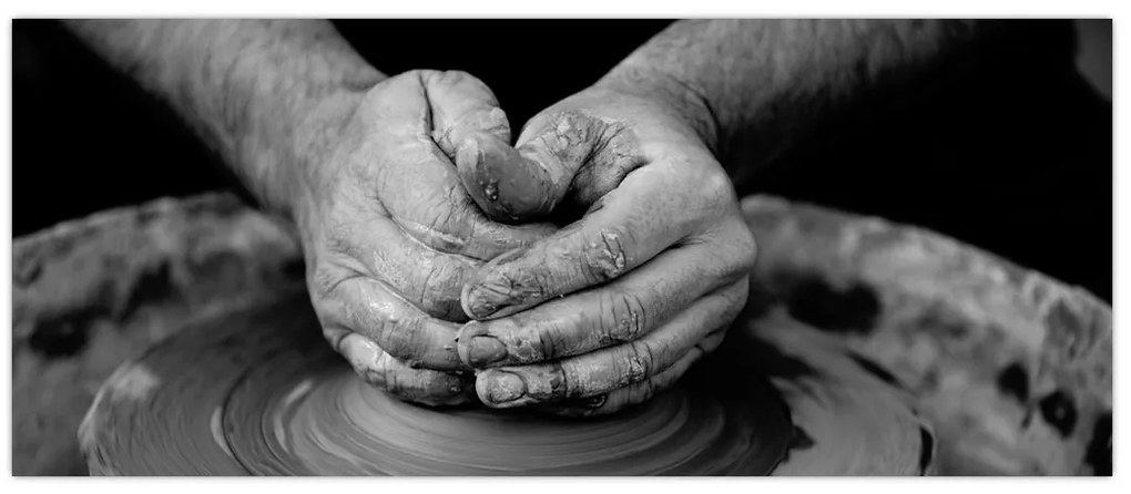 Tablou alb negru - producția de ceramică (120x50 cm)