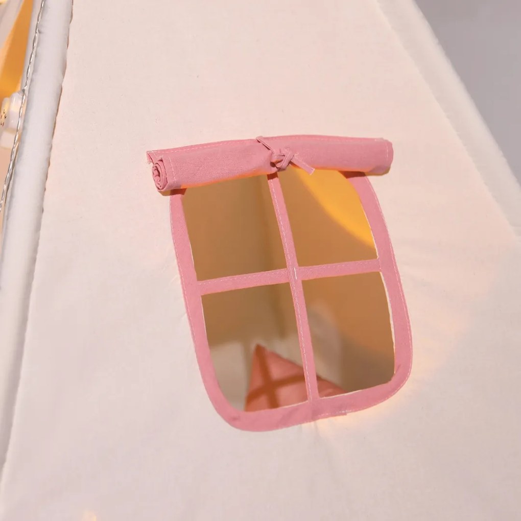 Cort tip teepee pentru copii JULIA, 160x120x120cm, bej/roz Jurhan