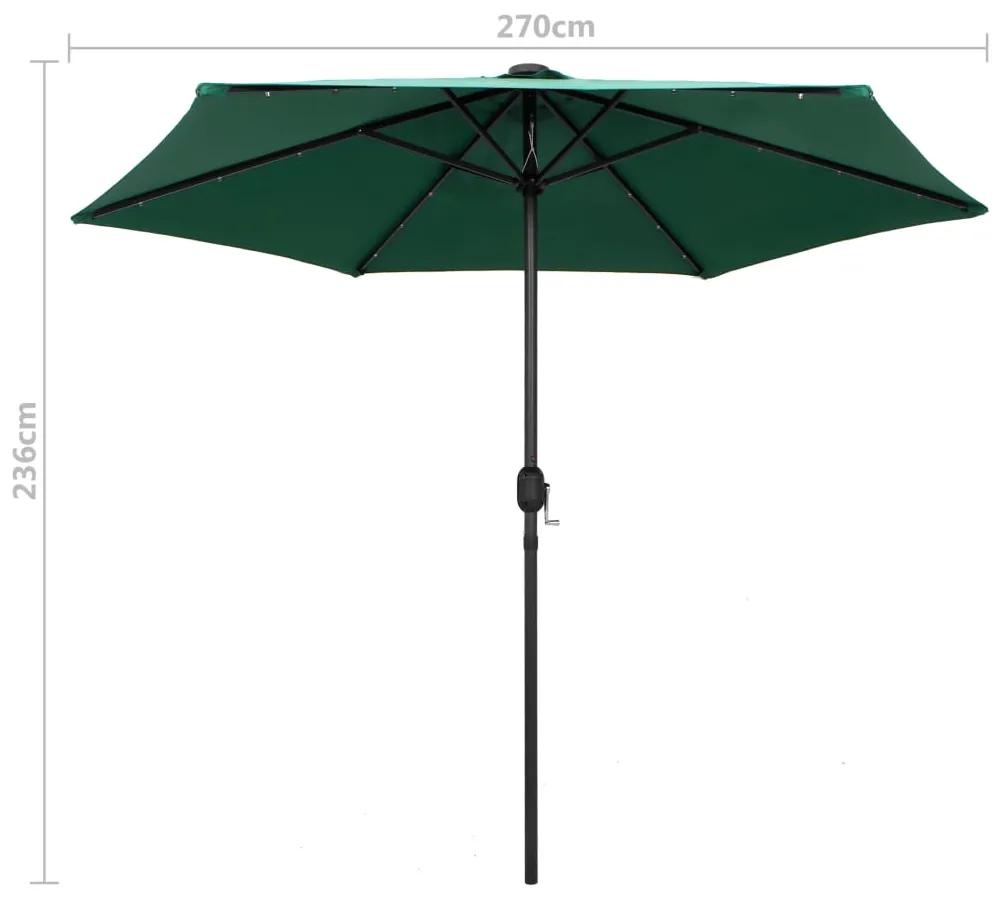 Umbrela de soare cu LED-uri si stalp aluminiu, verde, 270 cm Verde