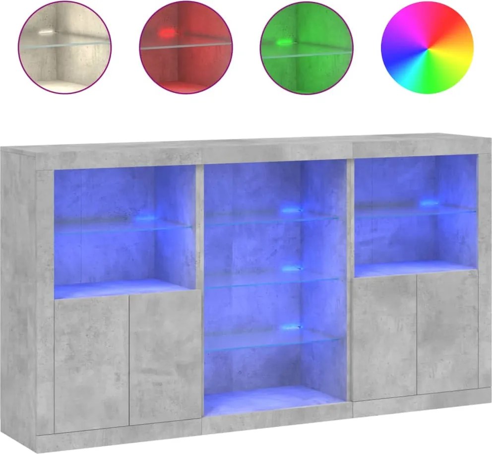 vidaXL Servantă cu lumini LED, gri beton, 181,5x37x100 cm
