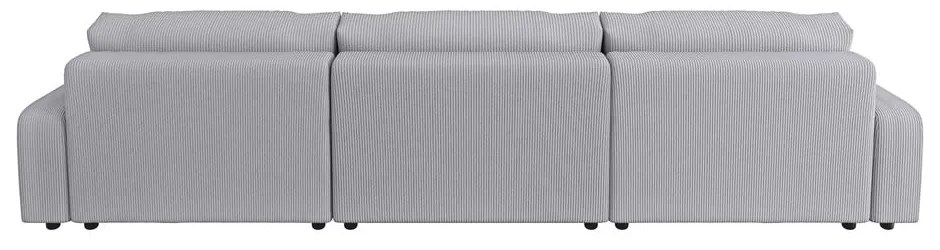 Colțar gri deschis extensibil, cu spațiu de depozitare, cu tapițerie din catifea reiată Sara – Ropez