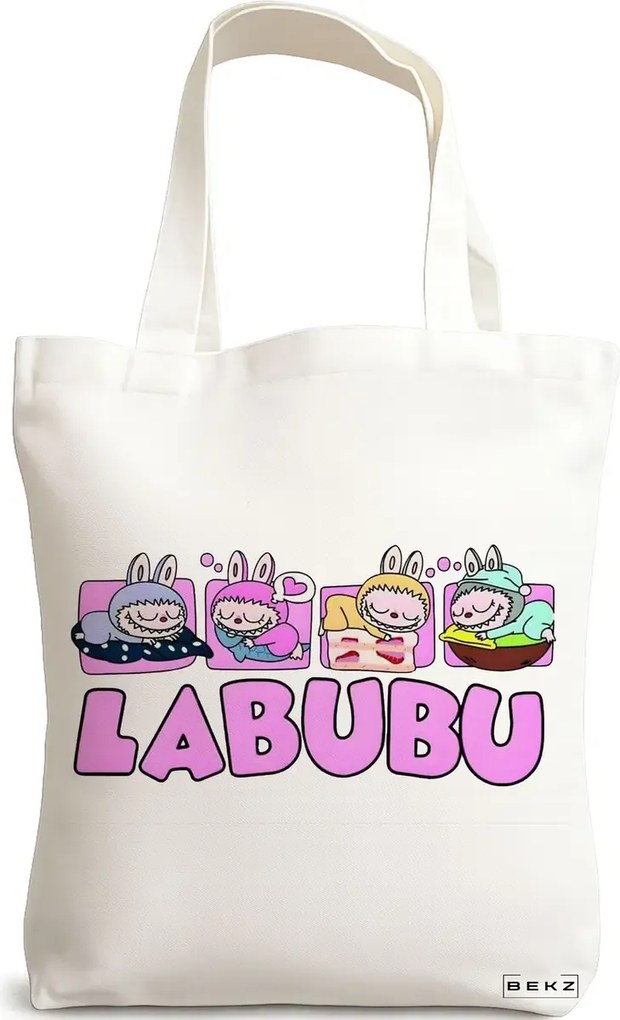 Sacosa de Panza pentru Cumparaturi, Geanta Tote, model Labubu 4 38 x 34.5 cm, Alba, BEKZ®