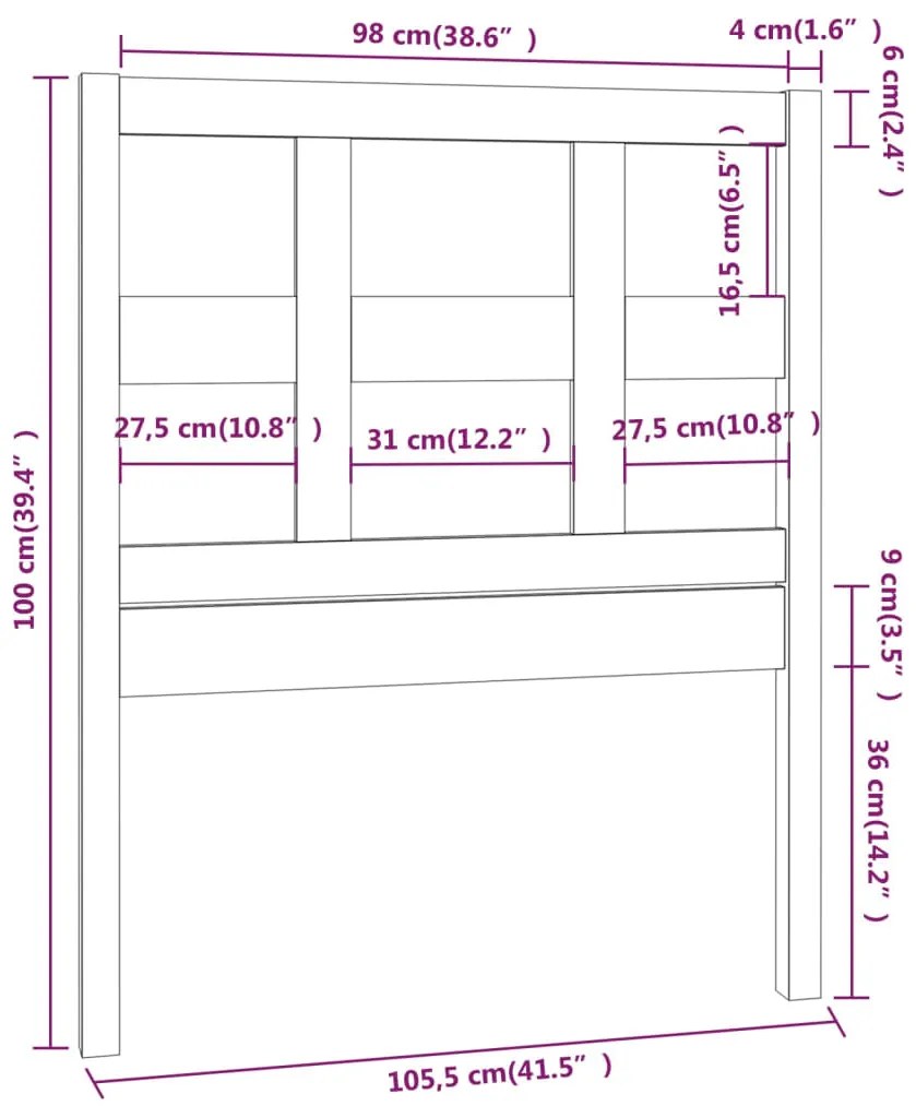 Tablie de pat, maro miere, 105,5x4x100 cm, lemn masiv de pin 1, maro miere, 105.5 x 4 x 100 cm