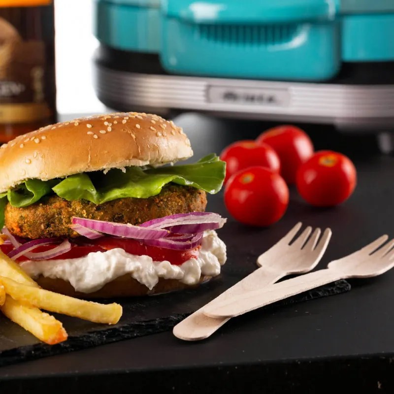 Aparat preparare burgeri Ariete Party Time 0205/01, 1200W, 2 compartimente, Placi neaderente, Tava detasabila, Turcoaz