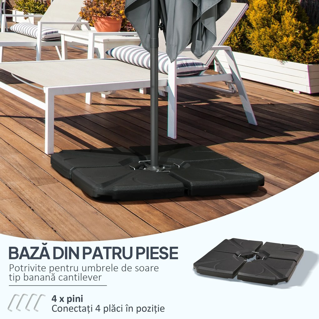 Outsunny Set 4 Baze Umbrelă Grădină din Plastic HDPE, Rezistente la Apă/Nisip, 103x103x8.3 cm, Negru | Aosom Romania