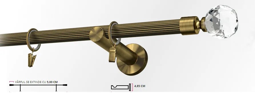 Galerie simpla picior universal striat KULA CRYSTAL 19 mm - aur antic (Alege marime: 400 cm)