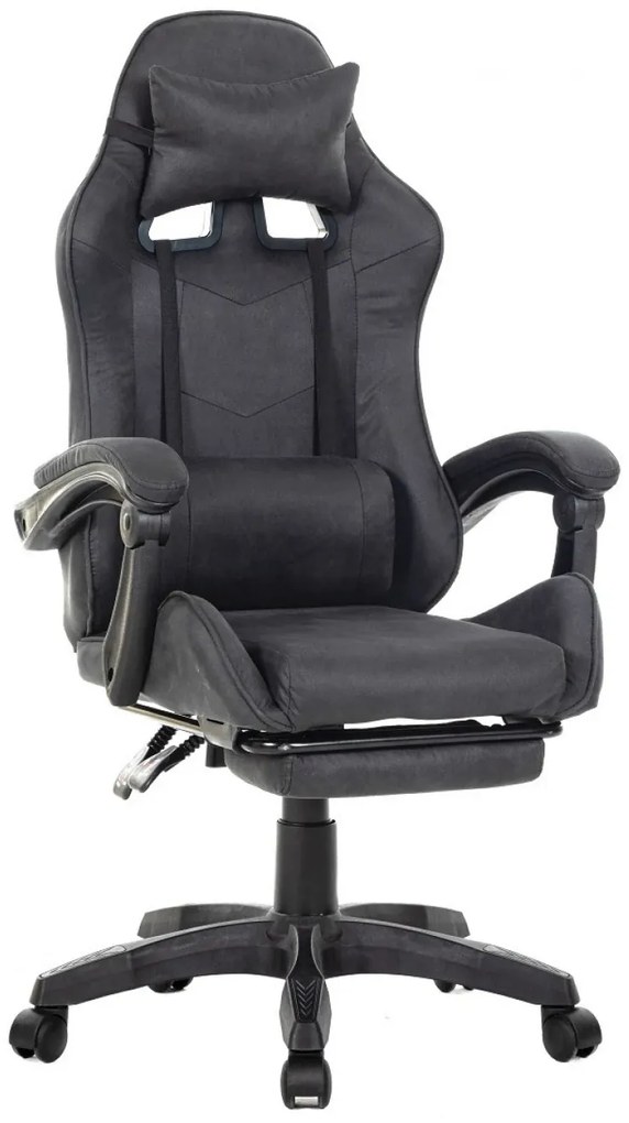 Scaun gaming, masaj în perna lombară, suport picioare, textil, Negru