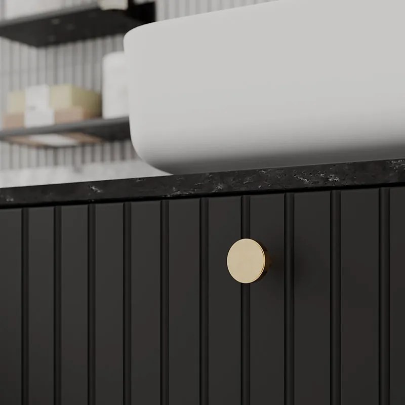Dulap baie suspendat 80X60 cm pentru lavoar, negru mat, doua sertare softclose Defra Fuego 80 cm
