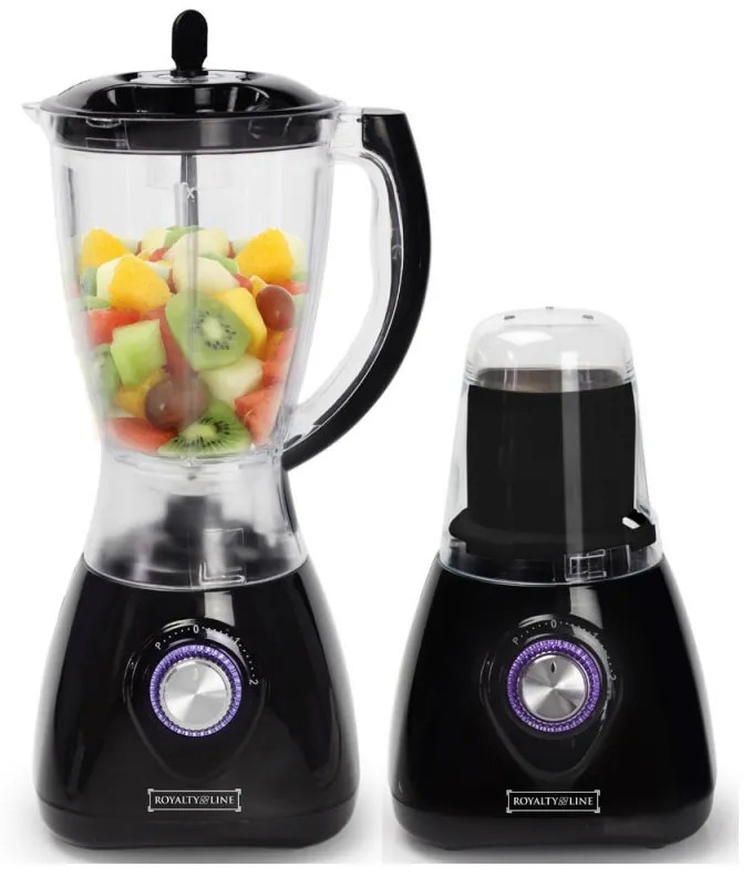 Blend blender Royalty Line RL-SM-400P.2L, 500W, 1,5 litri, 2 viteze + Pulse, zdrobitor de gheata, Negru