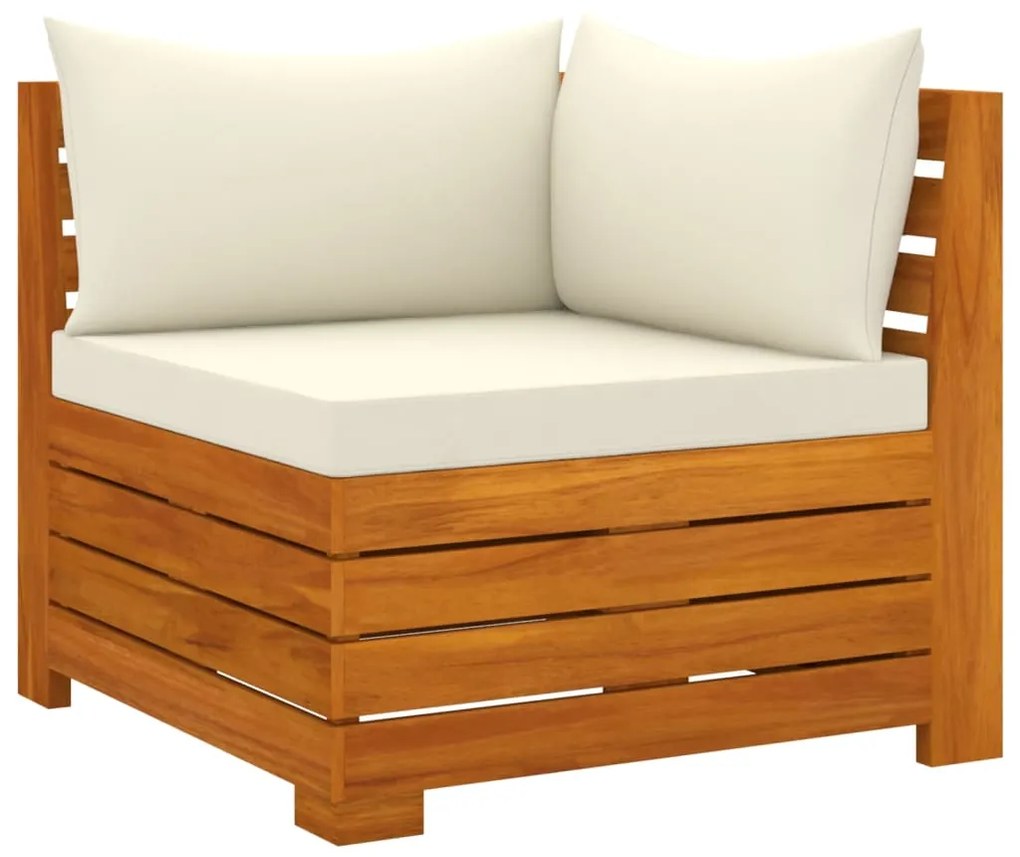 Set mobilier gradina cu perne, 5 piese, lemn masiv de salcam Crem, colt + 2x mijloc + suport pentru picioare + masa, 1