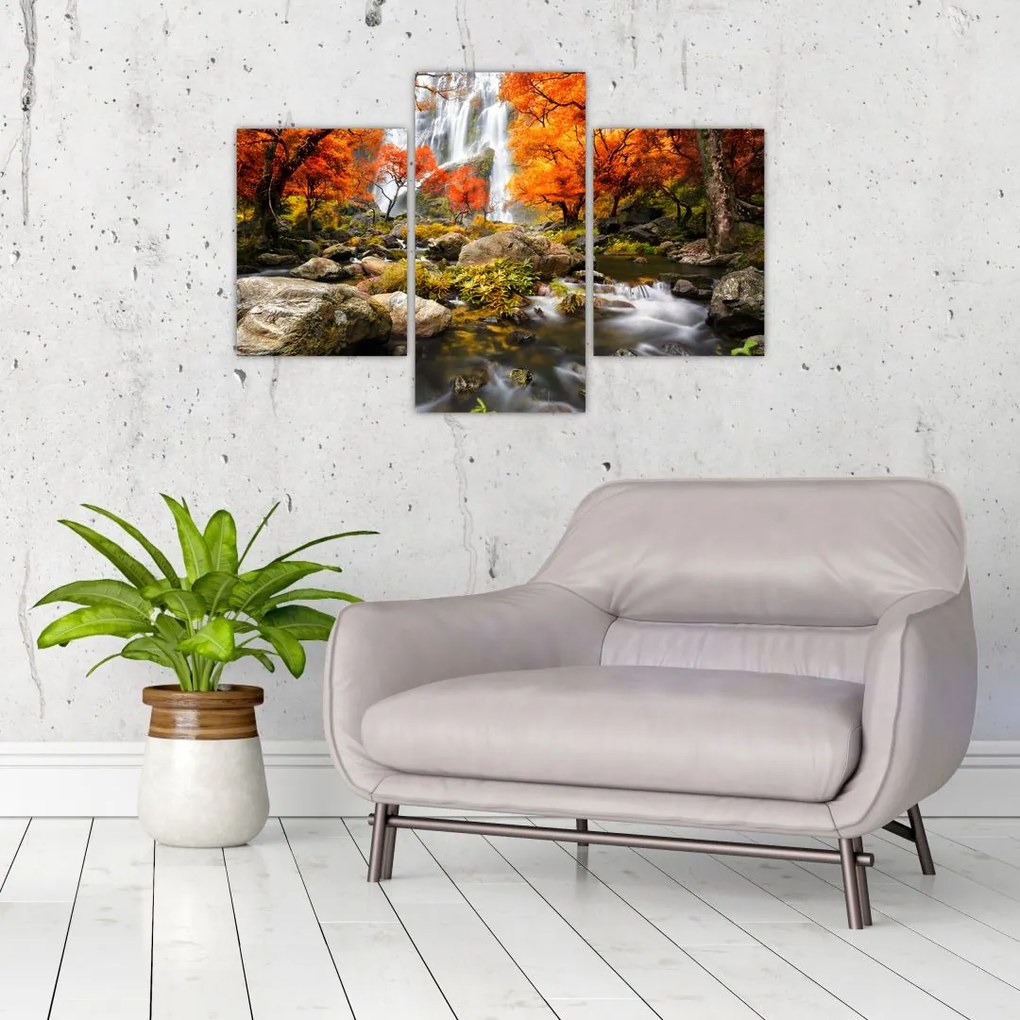 Tablou - Cascade în pădurea portocalie (90x60 cm)