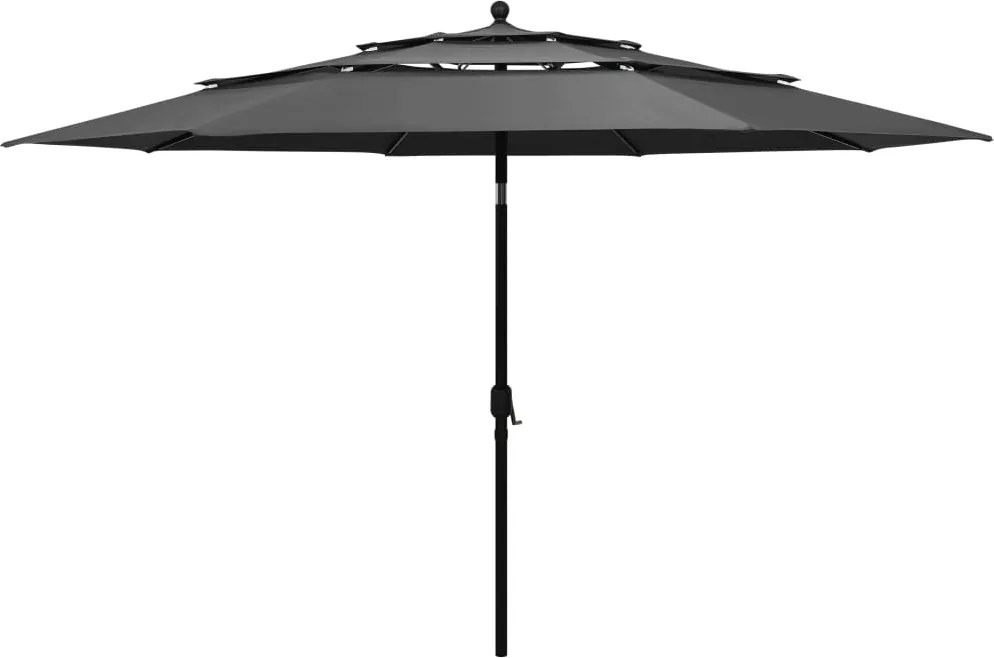 vidaXL Umbrelă de grădină 3 niveluri, stâlp aluminiu, antracit, 3,5 m