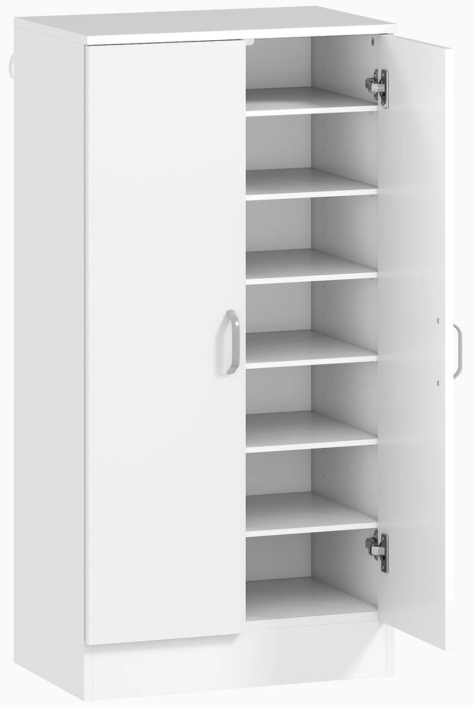 HOMCOM Raft de pantofi cu balamale Soft-Close, rafturi reglabile, dulap de 6 nivele pentru hol, intrare, pentru 14 perechi, 55 x 35 x 108 cm, placaj, Alb | Aosom Romania