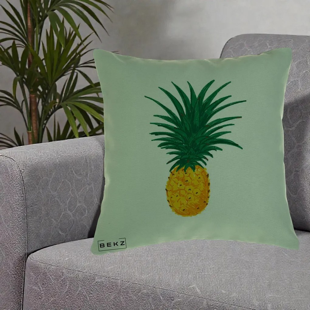 Perna Decorativa Ananas Tropical, 40x40 cm, Verde, Husa Detasabila, Perna Inclusa, BEKZ®