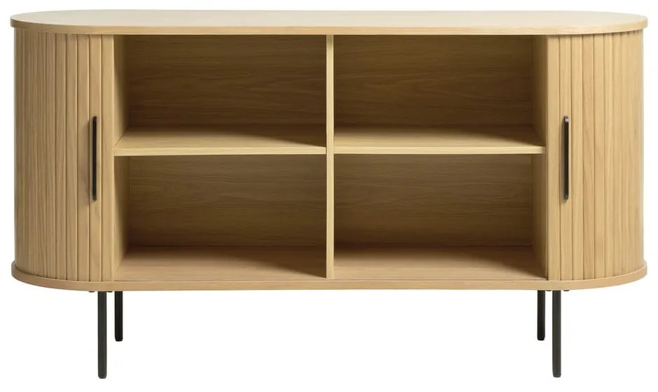 Comodă în culoare naturală joasă cu aspect de lemn de stejar cu ușă glisantă 140x76 cm Nola – Unique Furniture