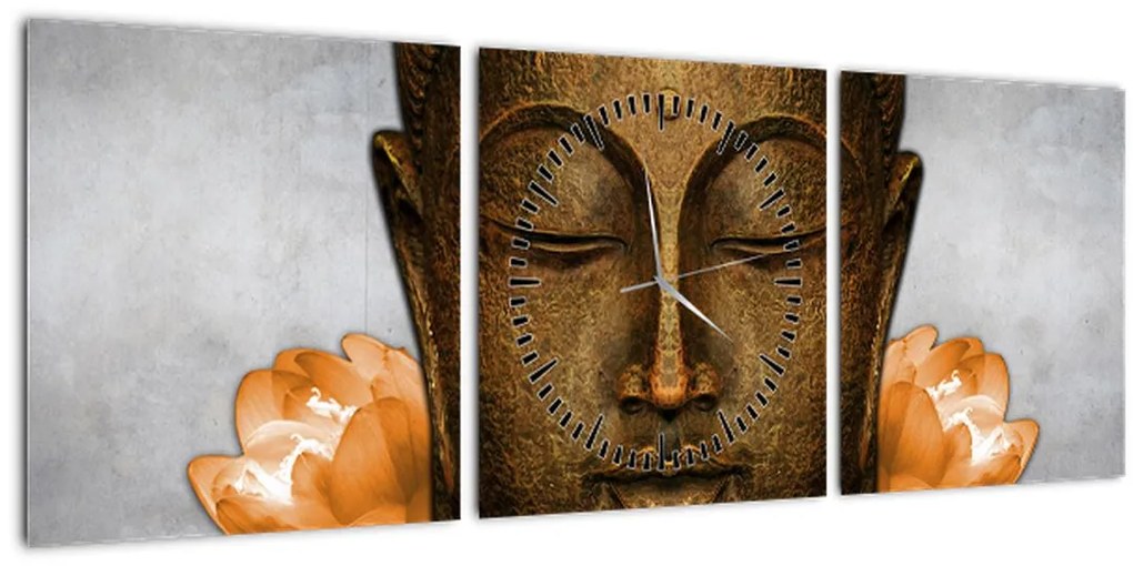 Tablou cu statuie cu detaliu a feței (cu ceas) (90x30 cm)