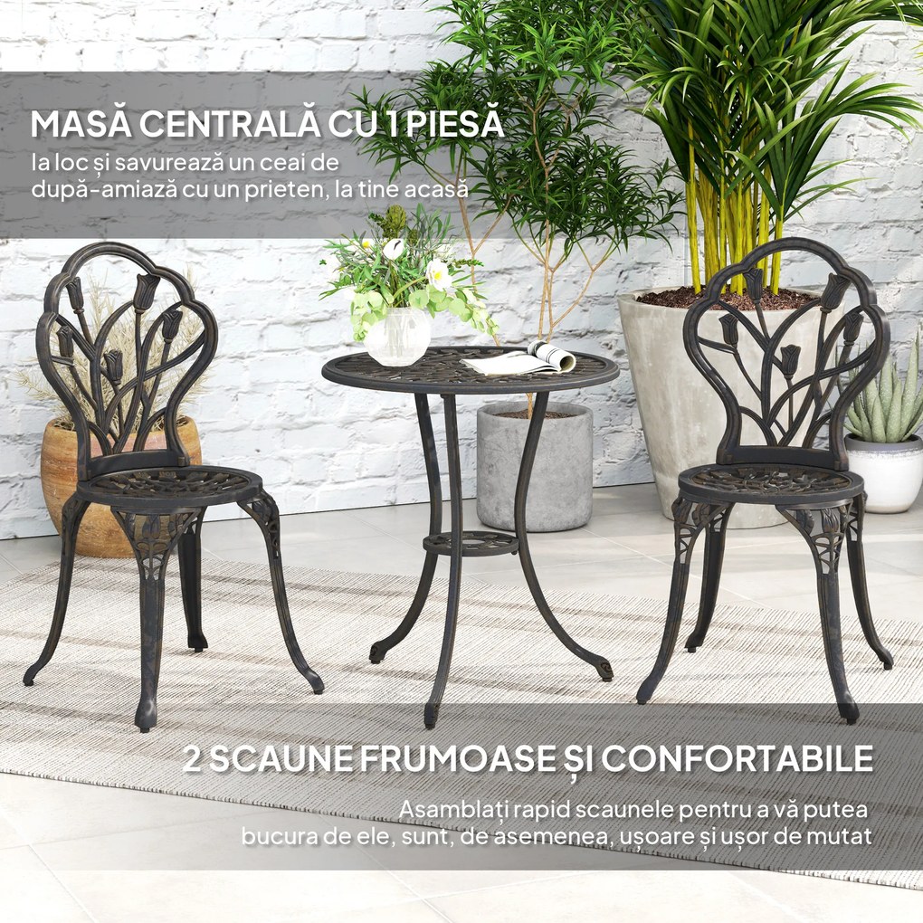 Outsunny Set de Gradina 3 Piese din Aluminiu cu 2 Scaune | Aosom Romania
