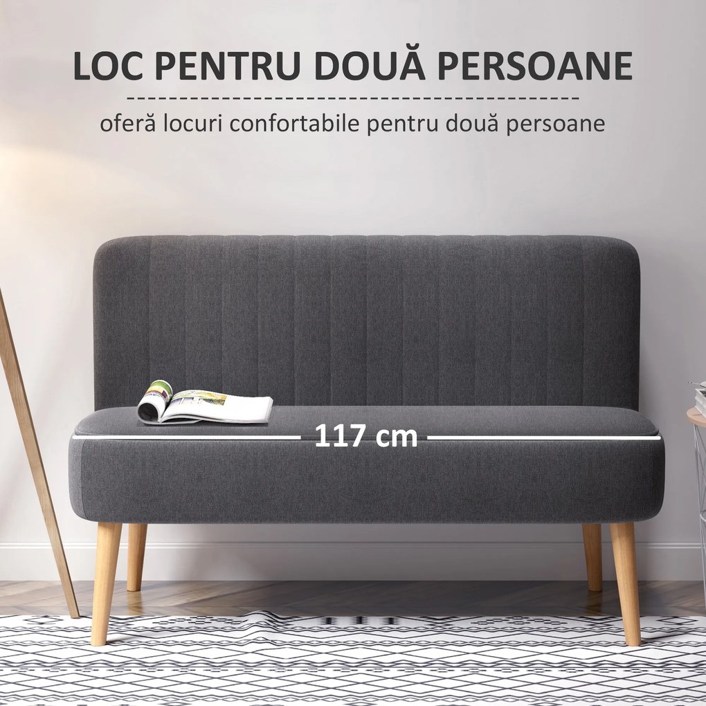 HOMCOM canapea textila, fara cotiere, 117x56.5x77cm, gri | Aosom Romania