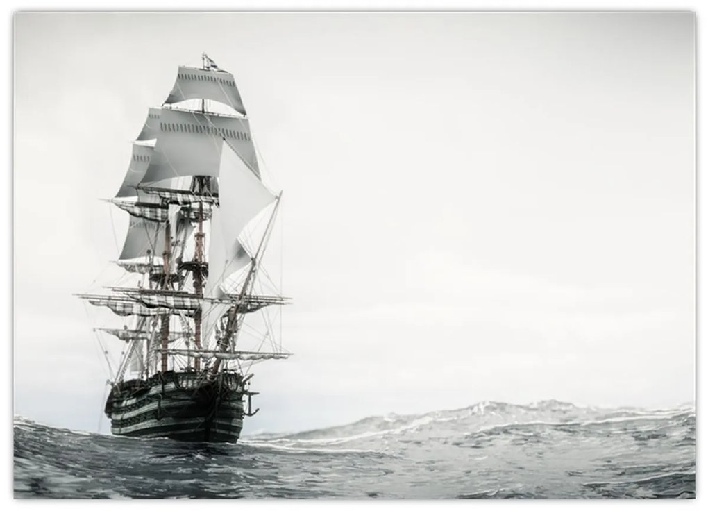 Tablou pe sticlă - O navă care navighează pe ocean (70x50 cm)