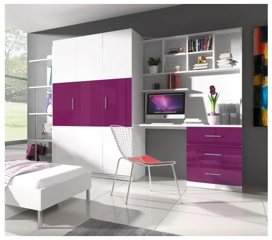 Expedo Birou pentru copii cu raft DARCY III, alb/violet luciu
