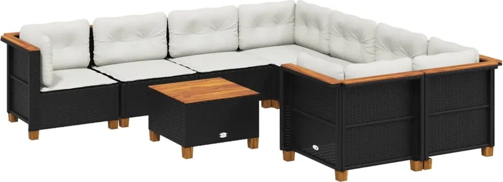 vidaXL Set mobilier de grădină cu perne, 9 piese, negru, poliratan