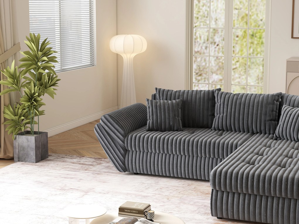 Colțar extensibil dumonde cu ladă de depozitare si sezut confortabil din spuma high-density, Loana Ambience Grey II 270x185 cm