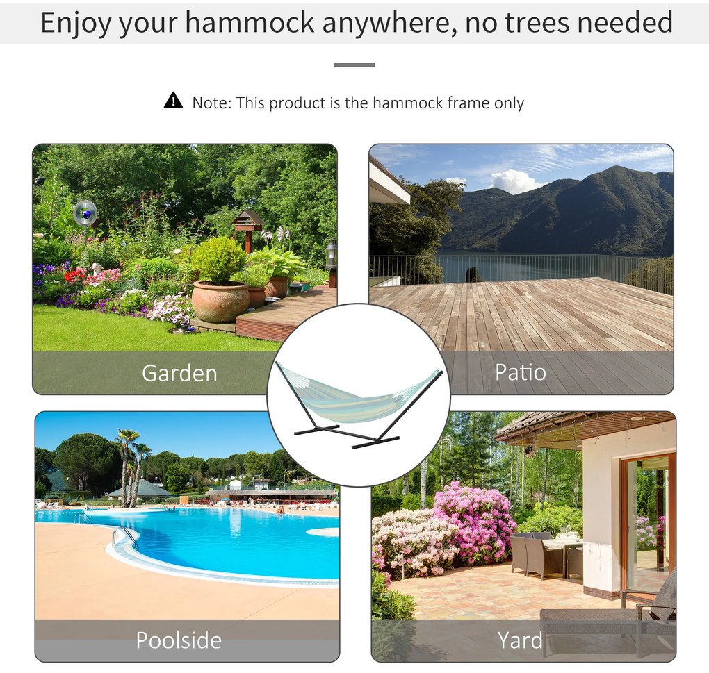 Outsunny Suport pentru Hamac, Capacitate Maximă 150Kg, Structură din Metal Rezistent, Negru, 360x92x115cm | Aosom Romania