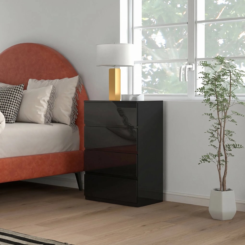 HOMCOM Comodă cu 4 Sertare din Lemn, pentru Dormitor, Modernă și Multifuncțională, 55x33x80 cm, Negru | Aosom Romania