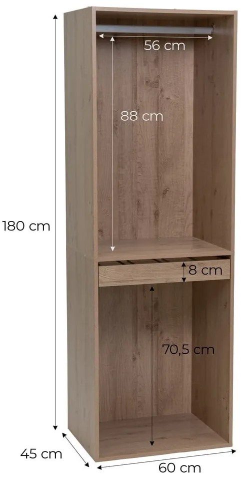 Dulap modular în culoare naturală deschis cu aspect de lemn de stejar 60x180x45 cm Modular – Casa Selección
