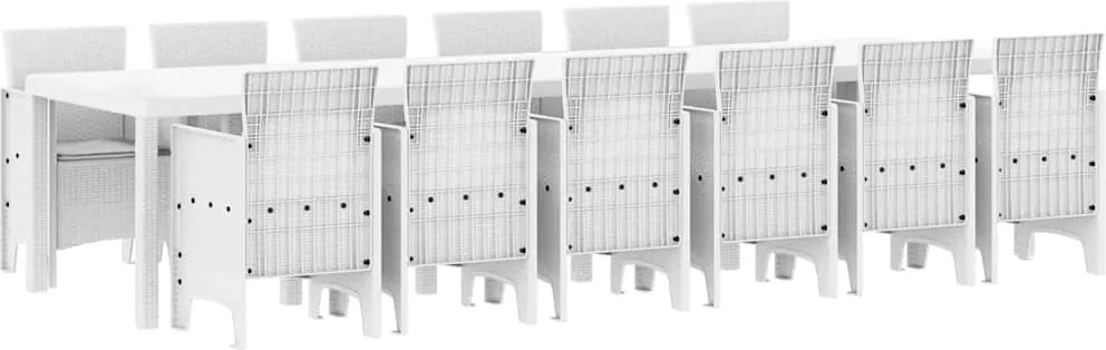 vidaXL Set de masă pentru grădină 13 pcs Alb Ratan Polt