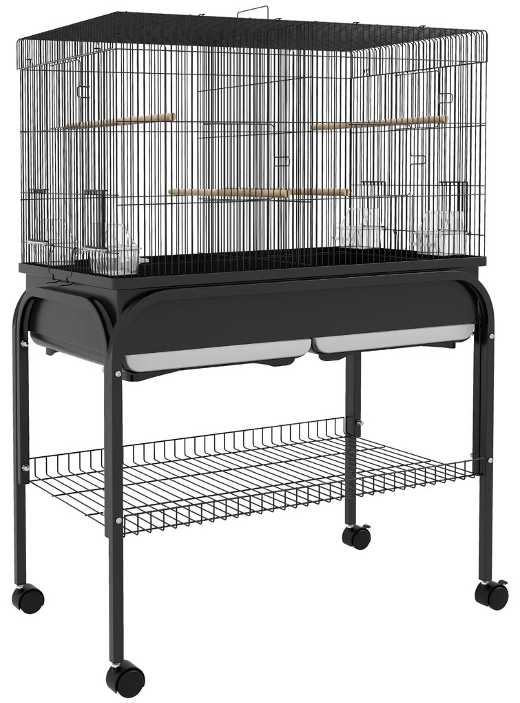 PawHut Cușcă păsări cușcă papagal cu suport roți pentru cacatua papagal canari papagal 85 x 49 x 119 cm negru | Aosom Romania