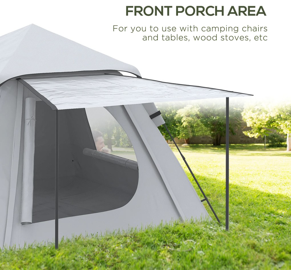 Outsunny Cort de Camping Automat cu Veranda pentru 2-3 Persoane, Cort Pop-Up in Aer Liber, Adapost Portabil pentru Drumetii cu Ferestre cu Plasa, Usa cu Fermoar,Geanta de Transport Portabila | Aosom Romania