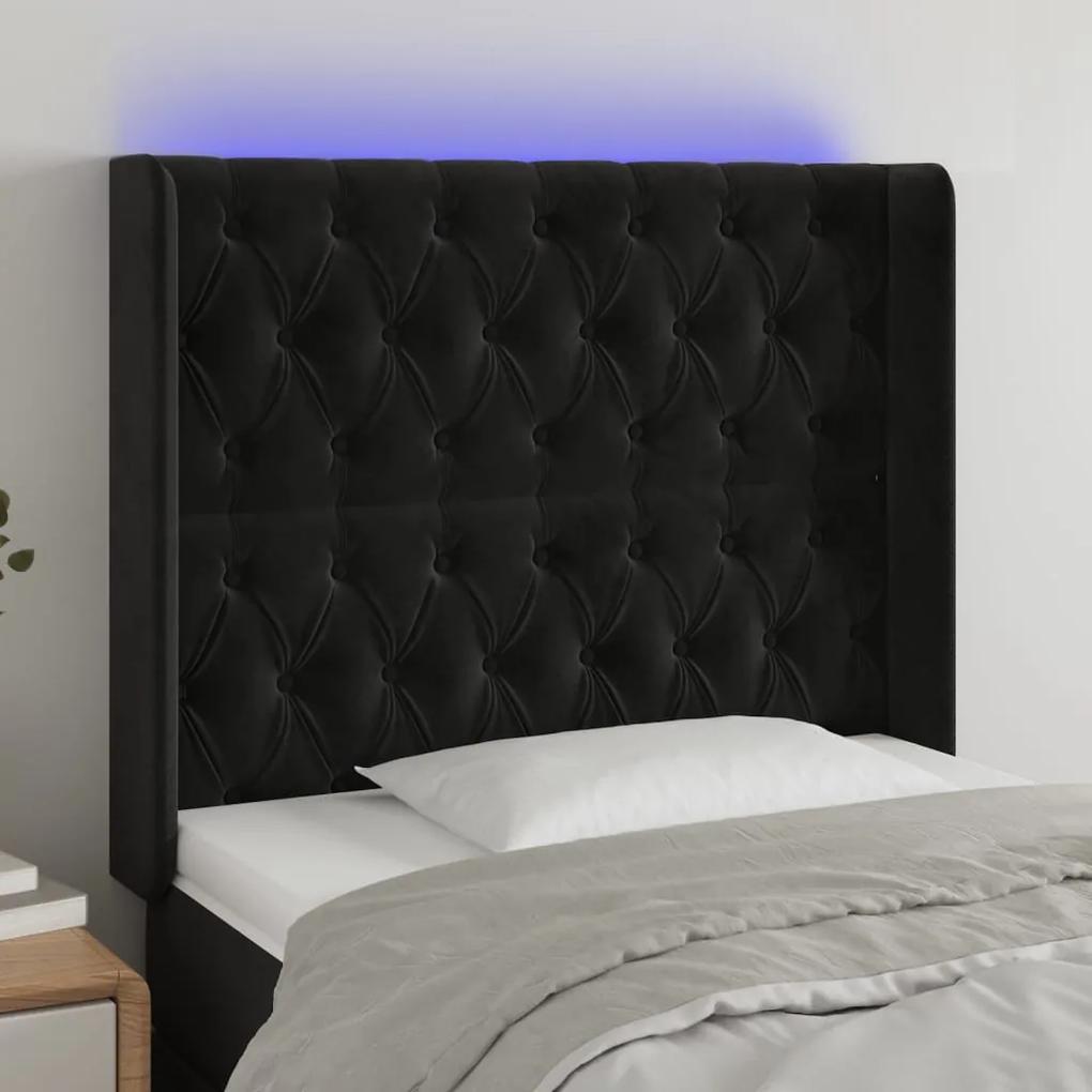 3124422 vidaXL Tăblie de pat cu LED, negru, 93x16x118/128 cm, catifea