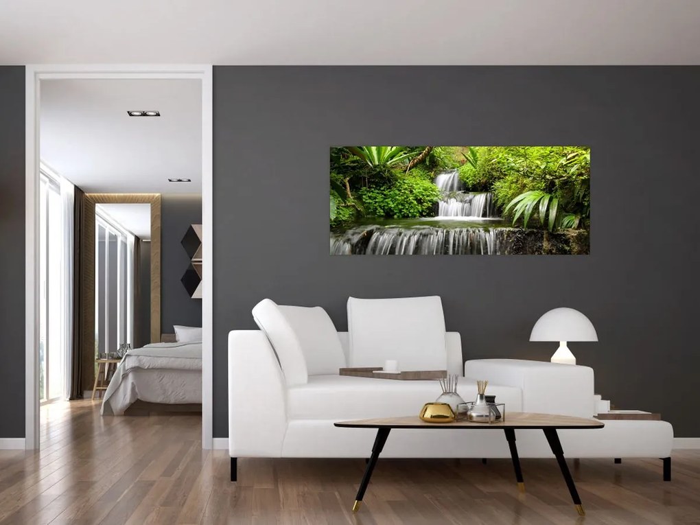 Tablou - Cascadă în pădurea tropicală (120x50 cm)