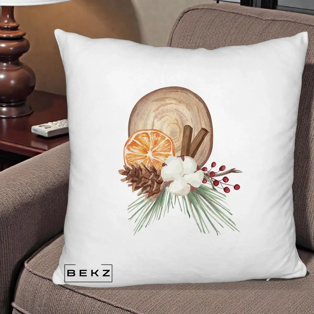 Perna Decorativa Aranjament de Craciun Nordic, 40x40 cm, Alb Pufos, Husa Detasabila, Perna Inclusa, BEKZ®