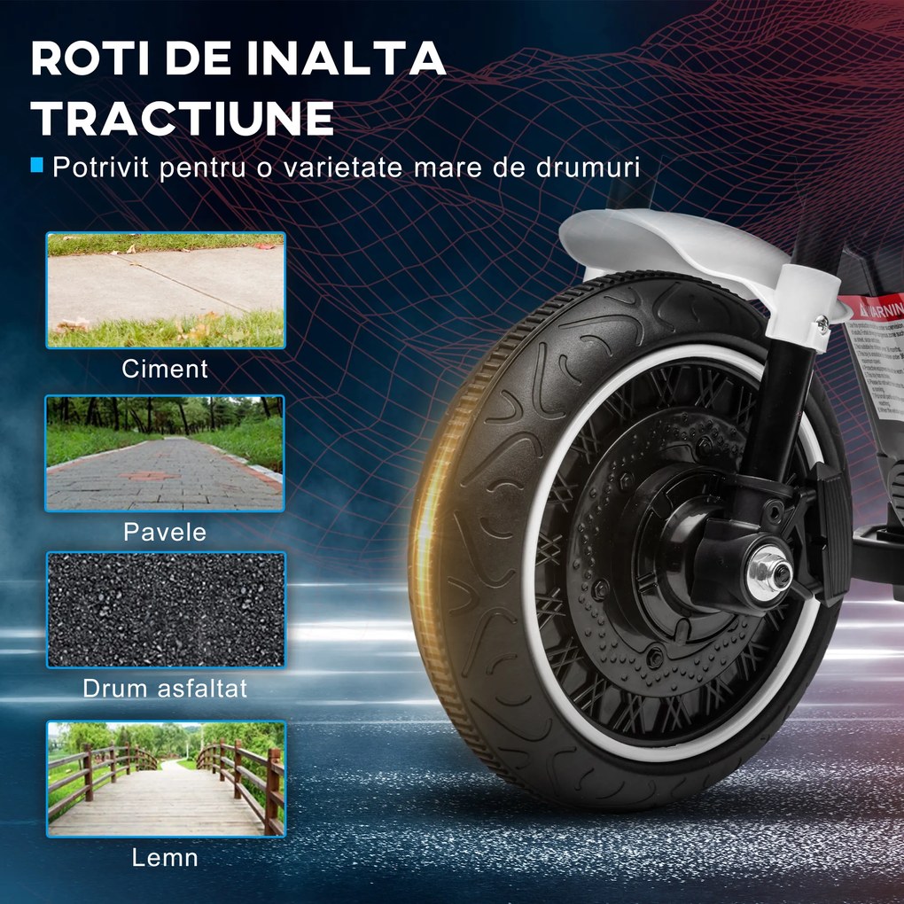 HOMCOM Motocileta Electrica de 6V cu Roti de Antrenament, Motocicleta Electrica Alimentata cu Baterii pentru Baieti si Fete, cu un Singur Buton de Pornire, Pedala, Far, pentru 18-36 luni, Albastru | Aosom Romania