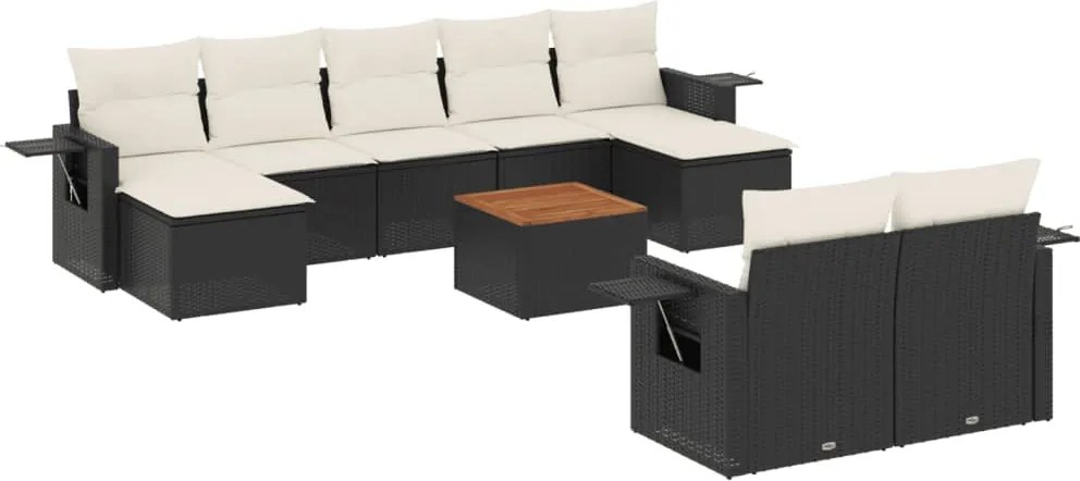 vidaXL Set canapele de grădină cu perne, 10 piese, negru, poliratan