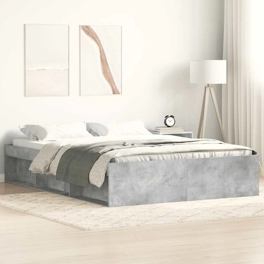vidaXL Cadru de pat dublu, gri beton, 135x190 cm