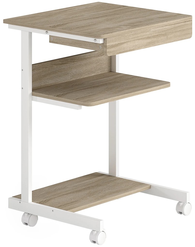 HOMCOM Birou PC cu Sertar Glisant și 2 Rafturi Deschise Alb și Stejar | Aosom Romania