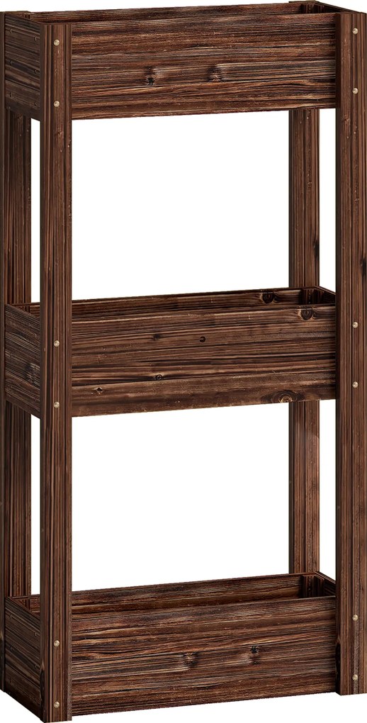 Outsunny Bac pentru plante ridicat jardinieră pe picioare 3 niveluri orificii de drenaj și căptușeală 60 x 25 x 120 cm, Maro | Aosom Romania