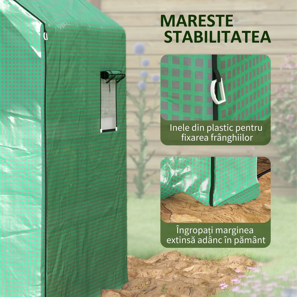 Outsunny Husa de Rezerva PE pentru Sera Calda 140x143x190cm cu Usa Rulabila Ferestre Plasa Verde | Aosom Romania