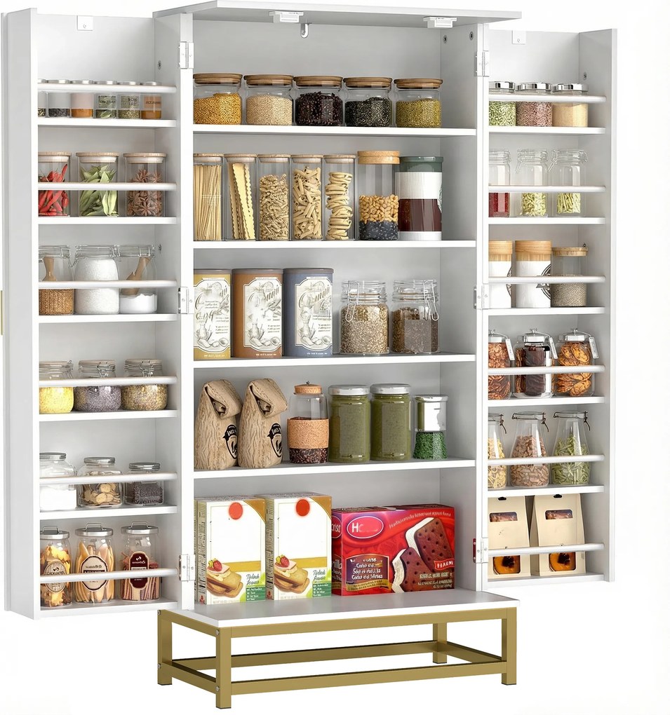 HOMCOM Dulap de bucătărie mobilier depozitare cu 12 rafturi pe uși, rafturi reglabile, 58x29x119,5cm, alb | Aosom Romania