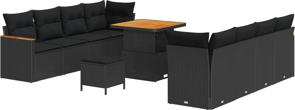 vidaXL Set de canapele pentru grădină cu pernă 12 pcs Negru poliratan