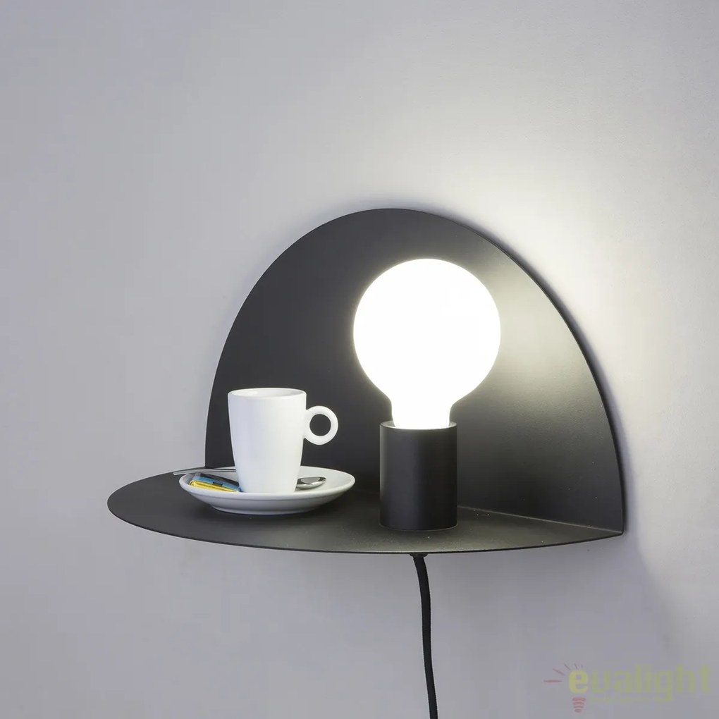 Aplica perete moderna cu raft NIT neagra dreapta 01006