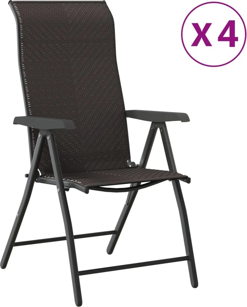 vidaXL Scaune Rabatabile De Gradina 4 buc., cafea neagră, poliratan