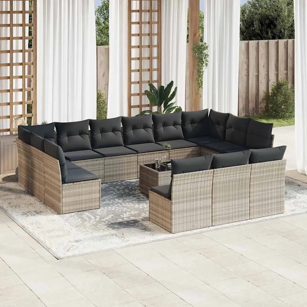 vidaXL Set mobilier de grădină cu perne,14 piesegri deschis, poliratan