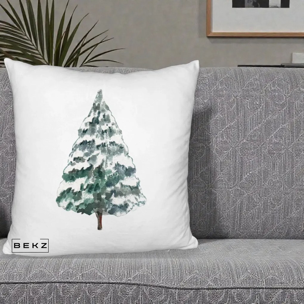 Perna Decorativa Fluffy cu tematica de Craciun, Brad 2, 40x40 cm, Alb Pufos, Husa Detasabila, Perna Inclusa, BEKZ®